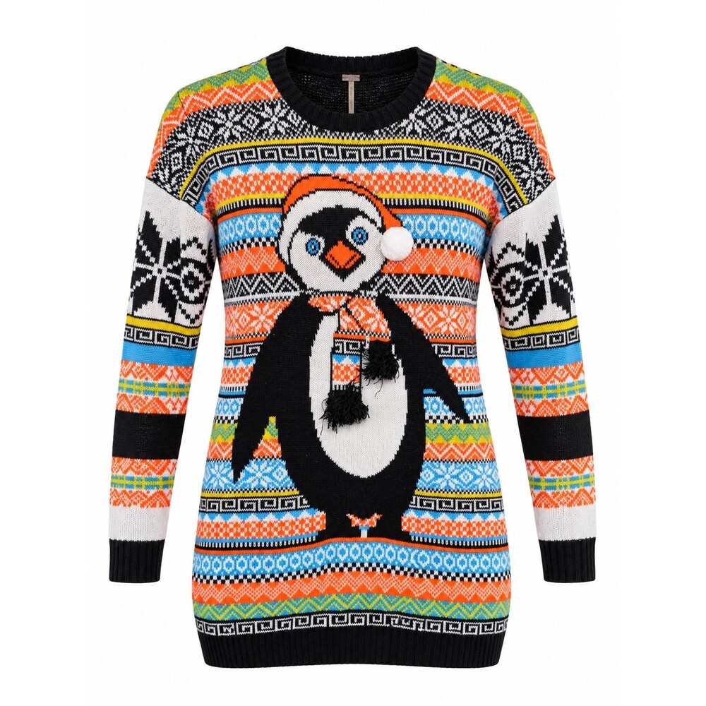 Poof Womens Small Penguin Christmas Sweater Fair Isle Ugly Holiday Tunic